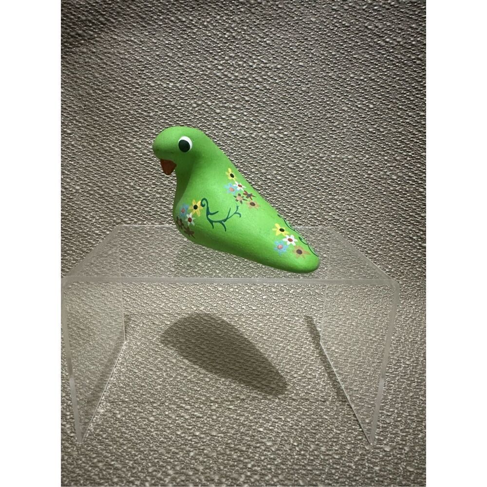 Vintage Hand Painted Pottery Green Bird Artist Signed By Gloria A Dios Panama